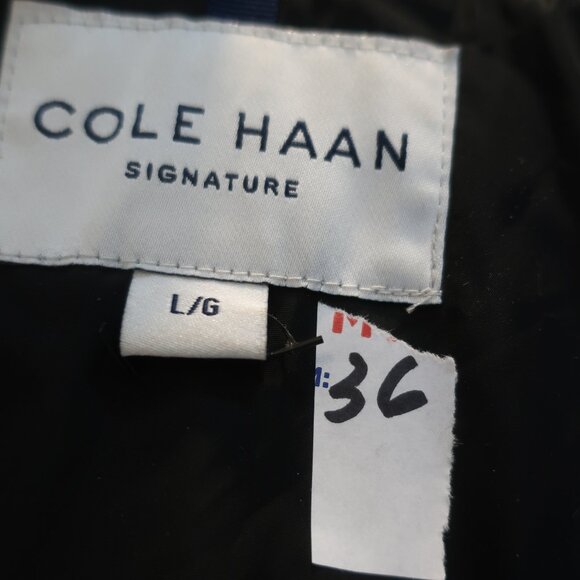 Womens Cole Haan Black Down Cluster With Feather Fill Hooded Midi Puffer Coat L - Picture 16 of 16